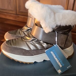 Geox Metallic Brown Nylon And Suede Boots With Fur Lining. Brand New With Box.